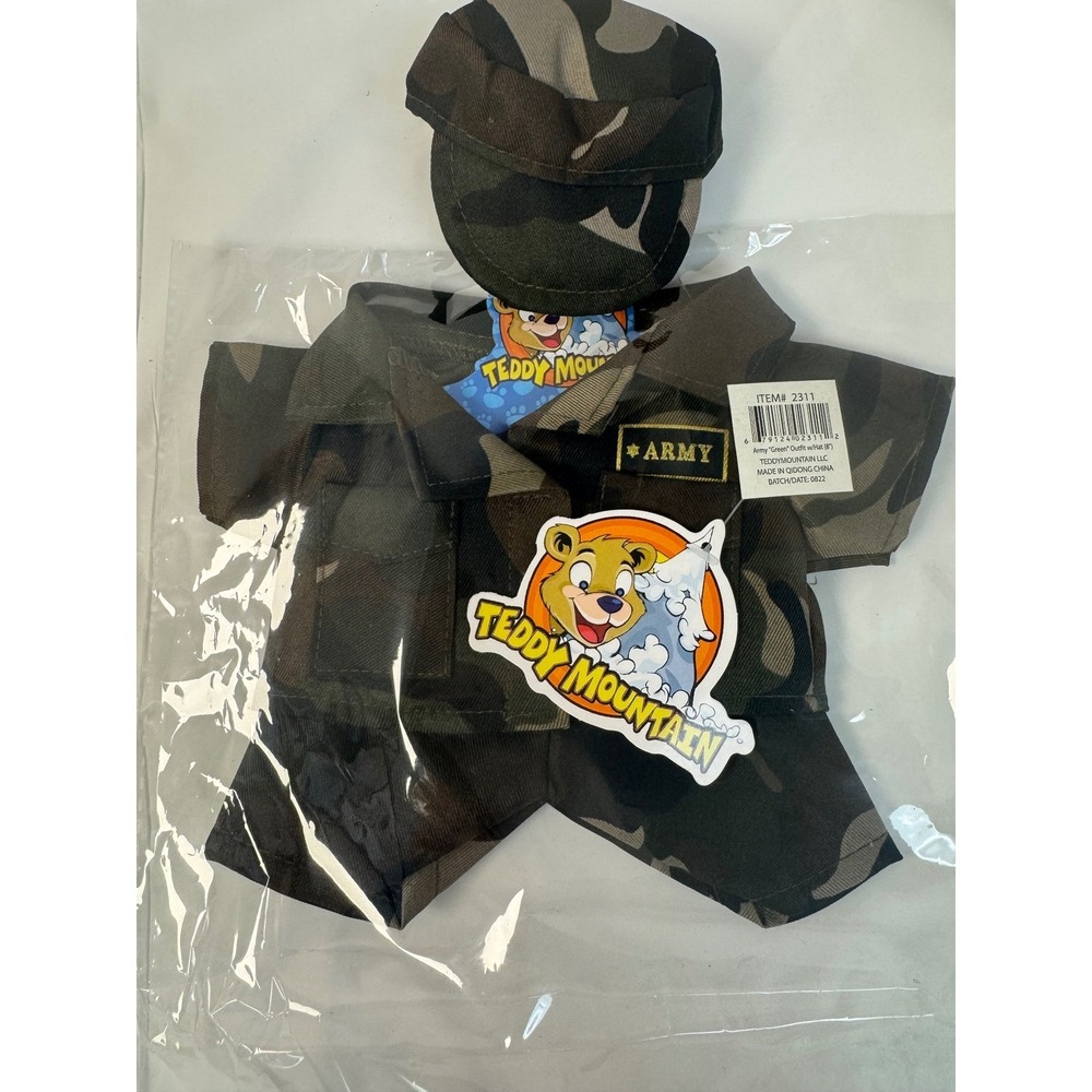 Teddy Mountain Army Green Camouflage Outfit with Hat for 8 inch Plush Item 2311
